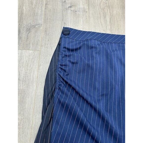 Soncy Mini Skirt Ruched Side Asymmetric Hem Unlined Pinstriped Blue 3 (22/24) - Picture 3 of 8